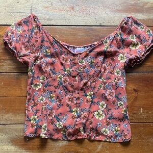 Nobo Floral Button Down Crop Top Girls Large (11-13)